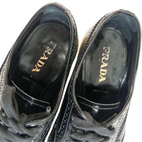 Prada Black Brogue Leather Platform Low Top Sneakers - Picture 5 of 7